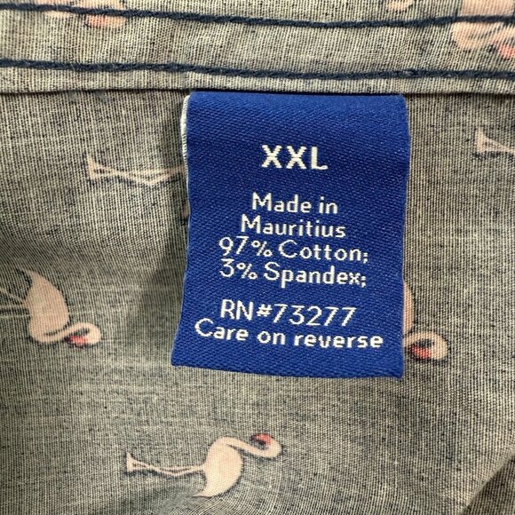 Apt.9 Shirt Mens XXL Preppy Navy Pink Flamingo‎ Short Sleeve Button Up Slim Fit - Picture 3 of 7